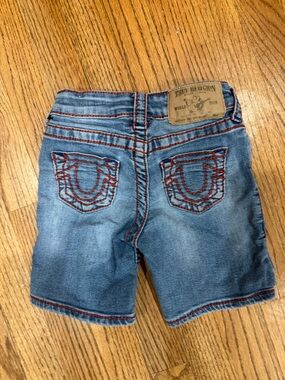 Toddler True Religion Blue Denim Shorts with Red Stitching Size 3T
